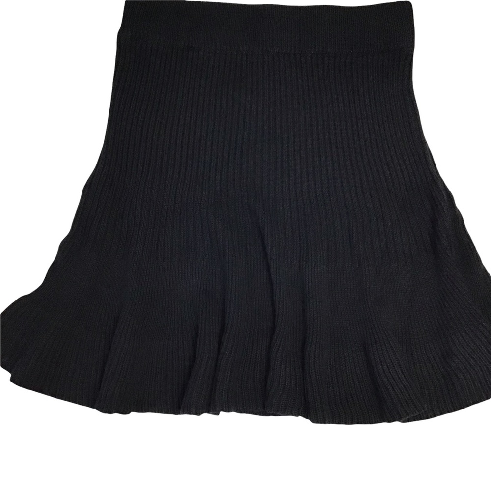 Free People Solid Gold Skirt Black XS Ribbed knit A Line Ruffled hem Mini Skirt